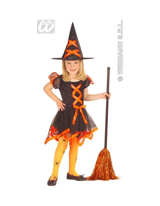 Disfraz bruja neón naranja talla 3-4 años Widmann Disfraces de niña