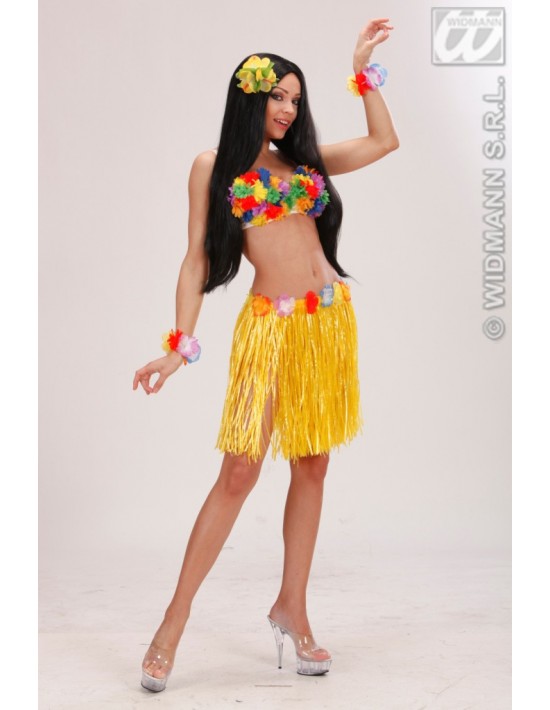 Minifalda hawaiana con cinturón de flores de 45 cm en amarillo Widmann Disfraz de mujer