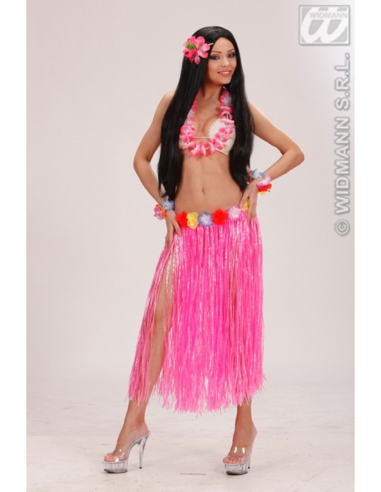 Falda hawaiana con cinturón de flores de 78 cm rosa Widmann Disfraz de mujer