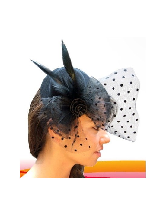 Mini sombrero negro con plumas negro S. romá Sombreros