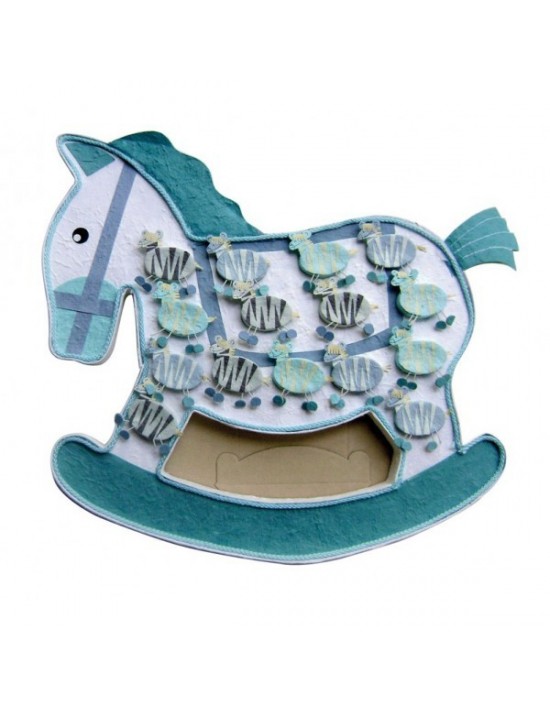 Expositor caballo con 15 cajitas de regalo azul As De Trebol Bautizos