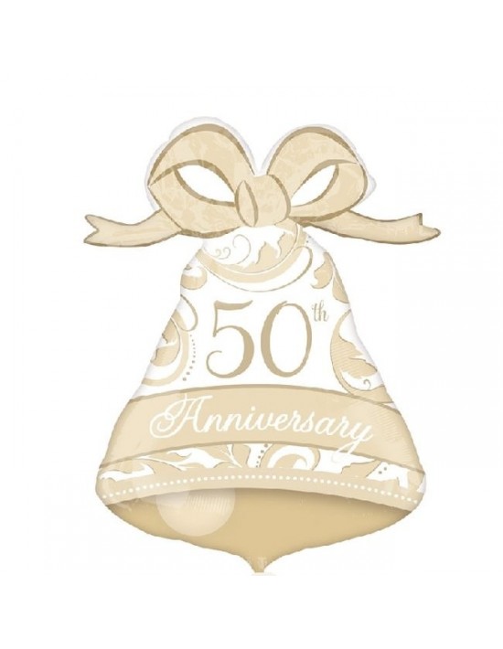 Globo foil campana 50 aniversario dorado Anagram Globos Foil sólidos