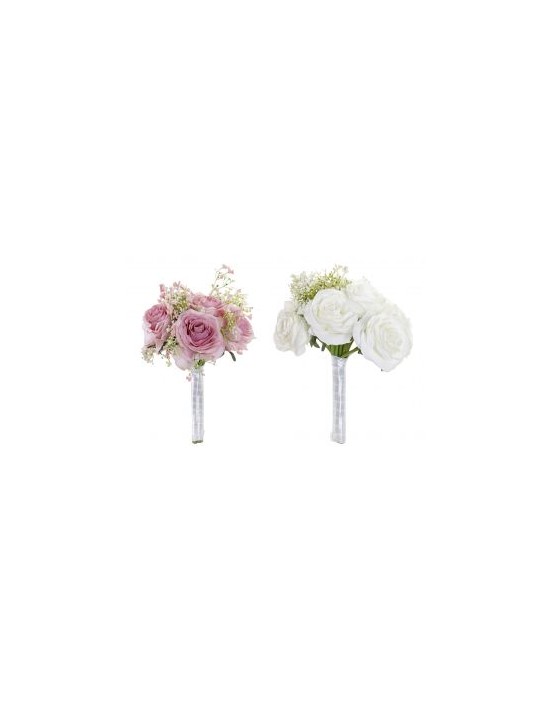 Bouquet tela plastico 20x20x28 rosas blanco o rosa Item int Decoración y utilidades